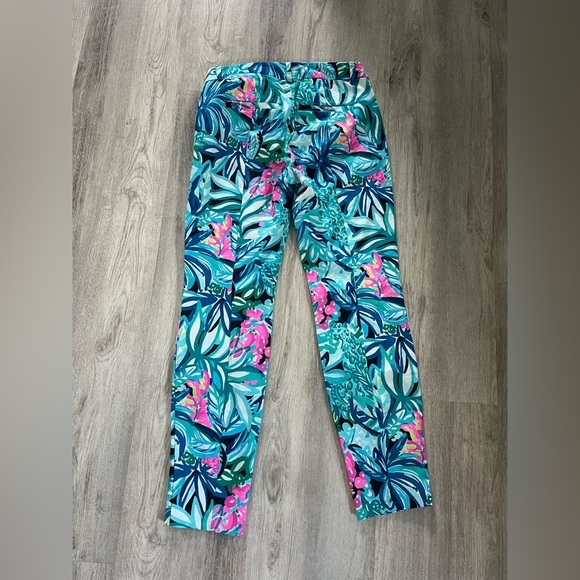 Lilly Pulitzer Vibrant Leaf Print Kelly Skinny Ankle Pants 00 - Picture 3 of 7